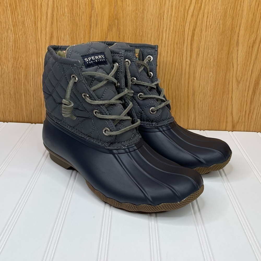 Sperry Navy and Gray Quilted Duck Boots